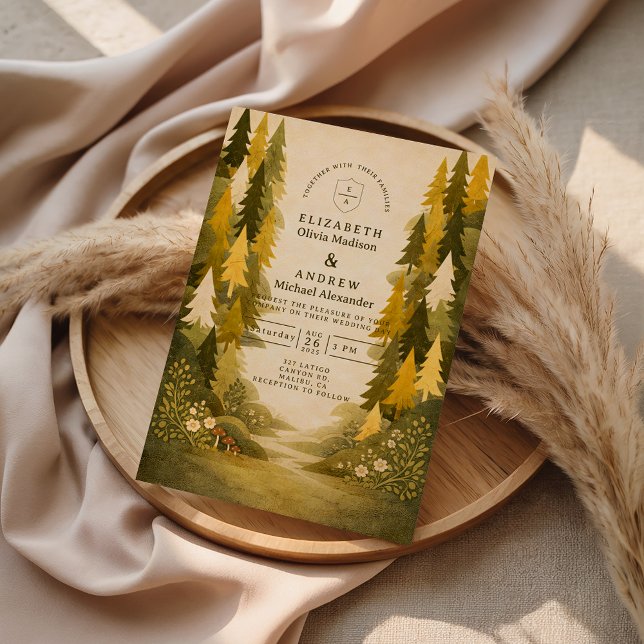 Invitation Mariage dans la forêt de pins dorés (Créateur téléchargé)