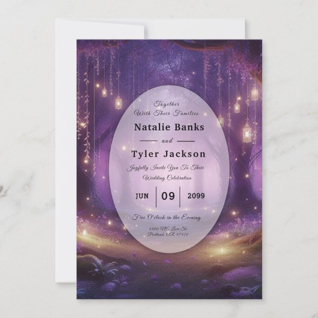 Invitation Mariage dans la Forêt Enchantée de Minuit Violet (Devant)