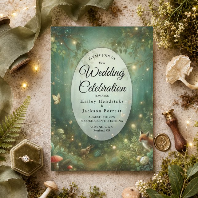 Invitation Mariage dans la Forêt Enchantée de Vert Émeraude (Créateur téléchargé)