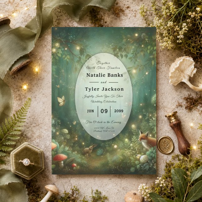 Invitation Mariage dans la Forêt Enchantée de Vert Émeraude (Créateur téléchargé)