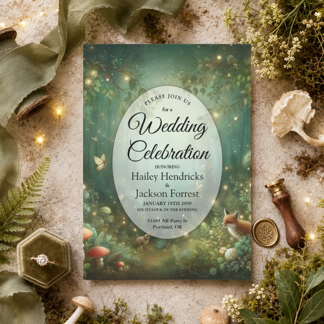 Invitation Mariage dans la Forêt Enchantée de Vert Émeraude (Créateur téléchargé)