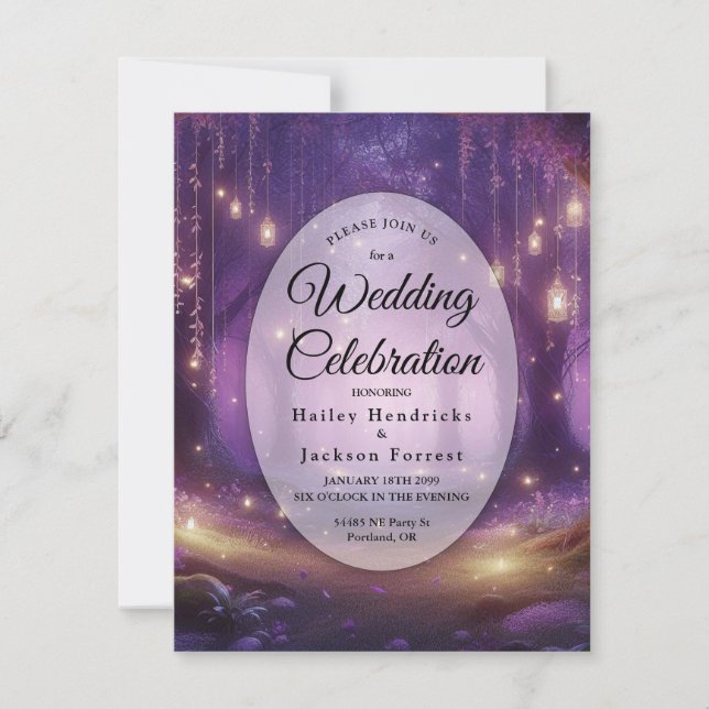 Invitation Mariage dans la forêt enchantée de Violet à minuit (Devant)