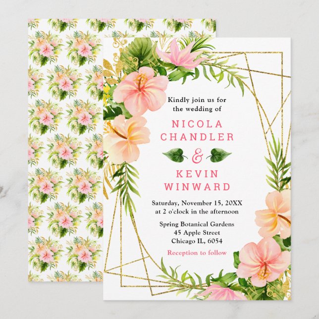 Invitation Mariage dans la Jungle Tropicale avec Feuillage (Devant / Derrière)