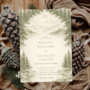 Invitation Mariage dans la nature avec paysage de montagne et