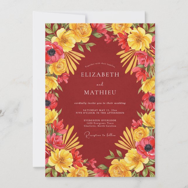 Invitation Mariage dans le désert frappant bordeaux (Devant)