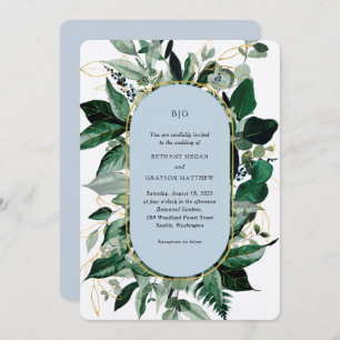 Invitation Mariage dans le jardin botanique moderne Dusty Blu