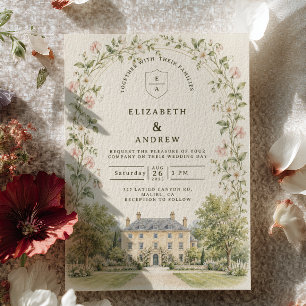Invitation Mariage dans un jardin de manoir anglais