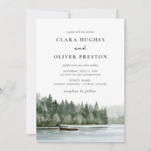 Invitation Mariage dans un lac brumeux de pins Forêt Pacifiqu