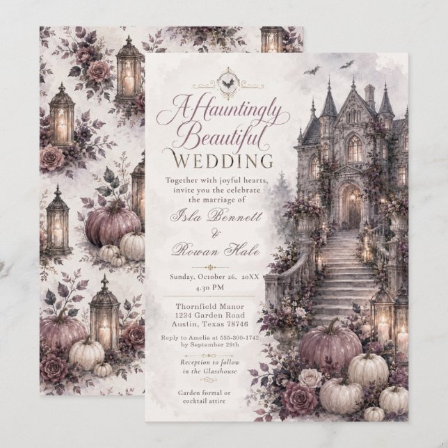 Invitation Mariage dans un manoir gothique hanté (Devant / Derrière)