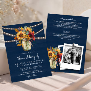 Invitation Mariage dans un pot Mason avec des tournesols en b