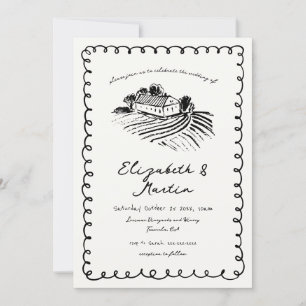 Invitation Mariage dans un vignoble funky dessiné à la main e