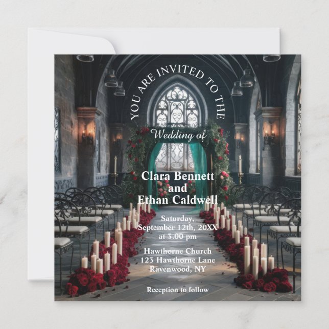 Invitation Mariage dans une église gothique (Devant)