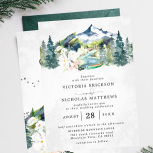 Invitation Mariage dans une forêt de montagne rustique avec a