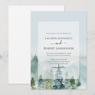 Invitation Mariage dans une forêt de pins rustique de montagn
