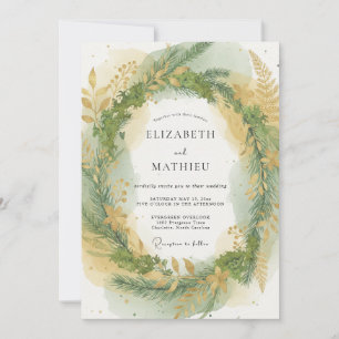 Invitation Mariage dans une forêt de pins vert sauge