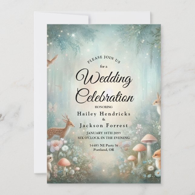 Invitation Mariage dans une forêt enchantée de sarcelle et de (Devant)