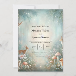 Invitation Mariage dans une forêt enchantée de sarcelle et de