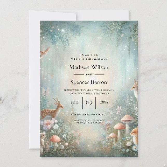 Invitation Mariage dans une forêt enchantée de sarcelle et de (Devant)