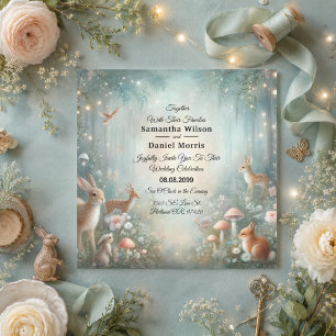 Invitation Mariage dans une forêt enchantée de sarcelle et de