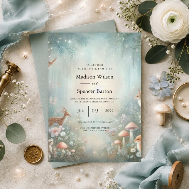Invitation Mariage dans une forêt enchantée de sarcelle et de (Créateur téléchargé)