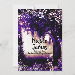 Invitation Mariage dans une forêt enchantée violette de conte