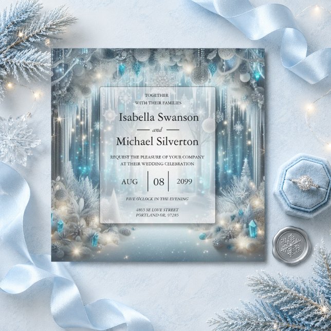 Invitation Mariage dans une forêt enneigée scintillante (Créateur téléchargé)