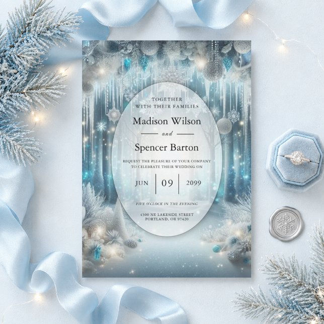 Invitation Mariage dans une forêt enneigée scintillante (Créateur téléchargé)
