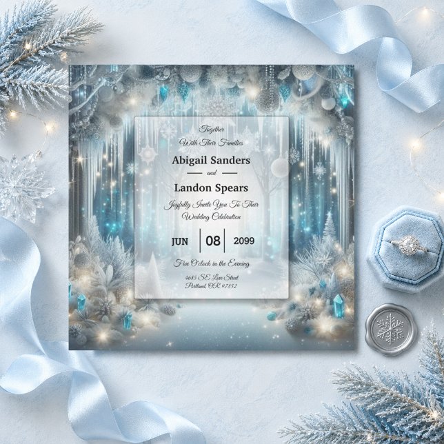 Invitation Mariage dans une forêt enneigée scintillante (Créateur téléchargé)