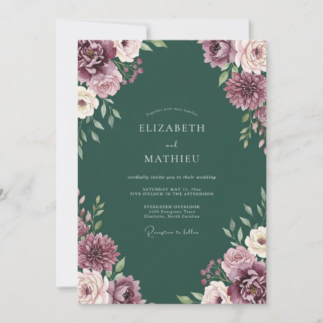 Invitation Mariage dans une forêt luxuriante de vert émeraude (Devant)