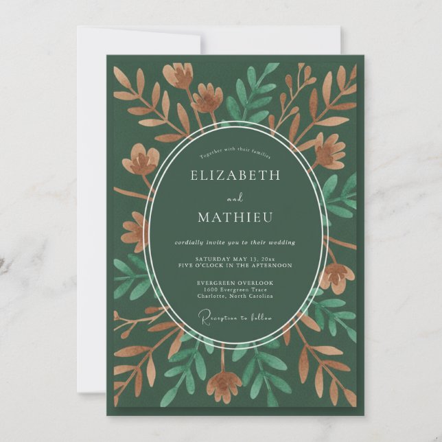 Invitation Mariage dans une forêt resplendissante de vert cha (Devant)