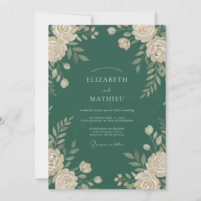Invitation Mariage dans une forêt sombre vert chasseur (Devant)