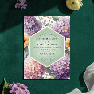 Invitation Mariage dans une prairie de lavande et d'hortensia