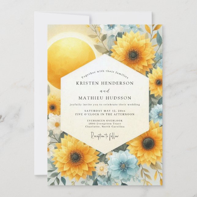 Invitation Mariage dans une prairie dorée de bleuet (Devant)