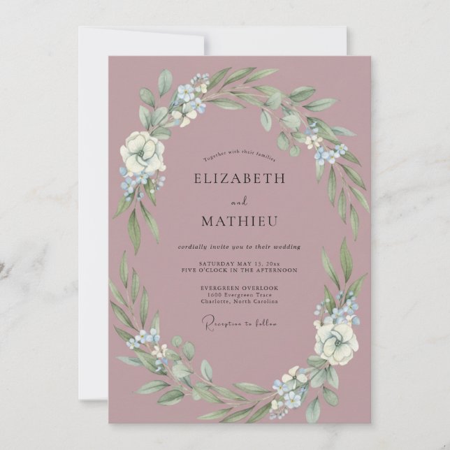 Invitation Mariage dans une prairie mauve apaisée (Devant)