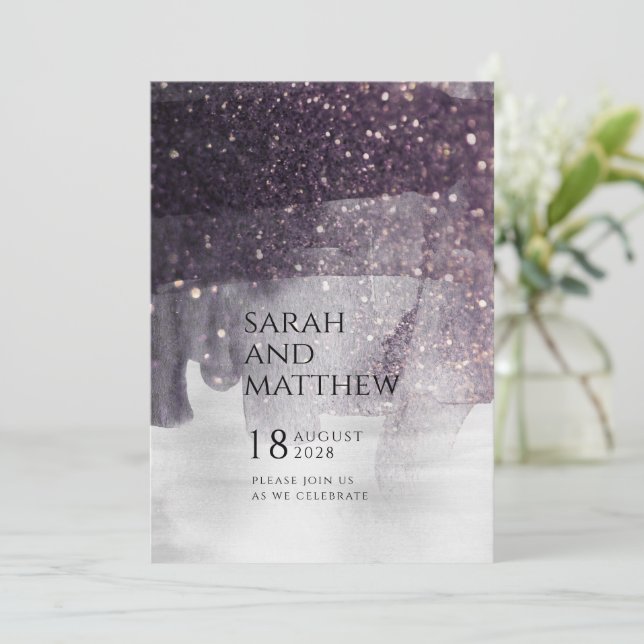 Invitation Mariage d'appel à la prune mousseuse et au rideau  (Debout devant)