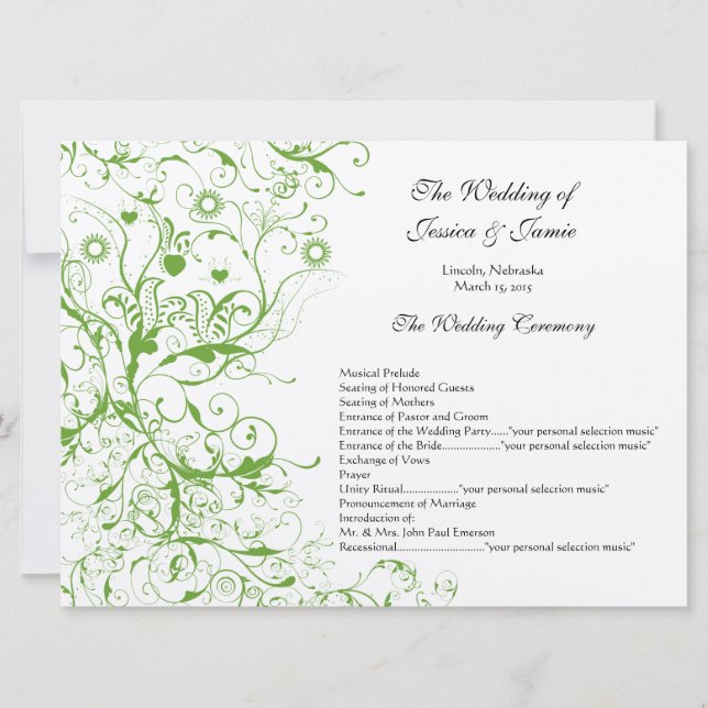 Invitation Mariage  d'Apple Green Birds Ordre de service (Devant)
