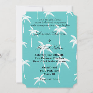 Invitation Mariage d'aqua et de palmiers blancs