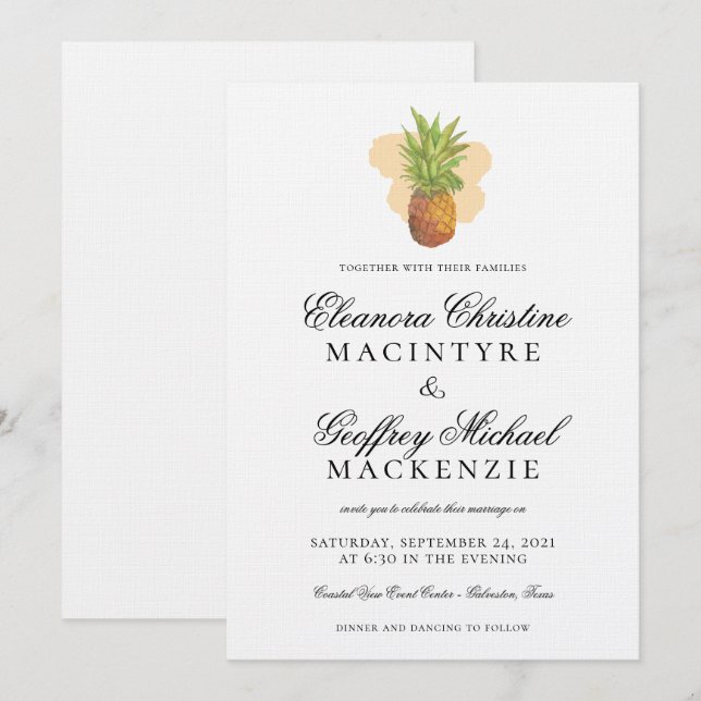 Invitation Mariage d'aquarelle à ananas de l'île tropicale (Devant / Derrière)
