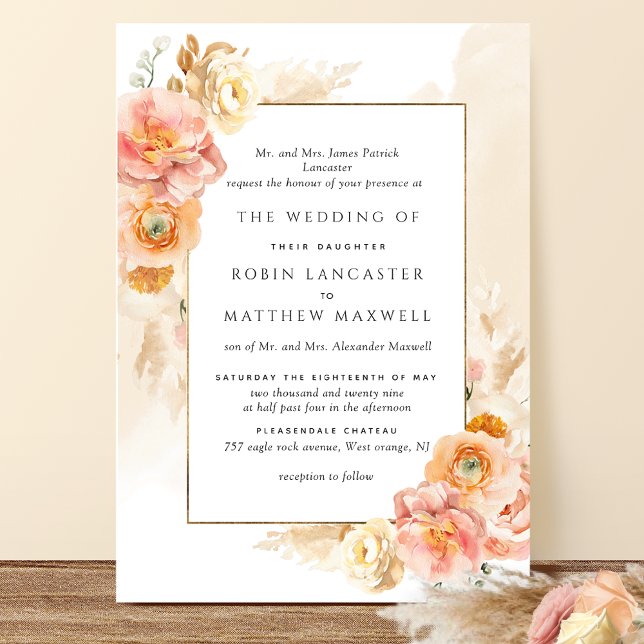 Invitation Mariage d'aquarelle à crème florale de broche (Créateur téléchargé)