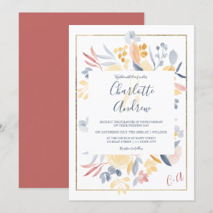 Invitation Mariage d'aquarelle à fleurs chic rouge automne