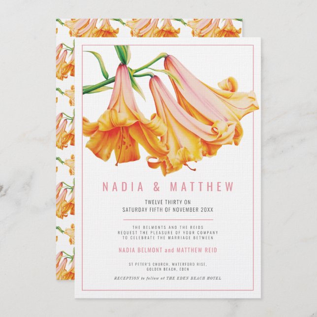 Invitation mariage d'aquarelle à fleurs de laine orange (Devant / Derrière)