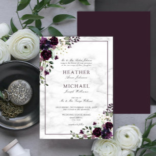 Invitation Mariage d'aquarelle à fleurs violettes de prune cl