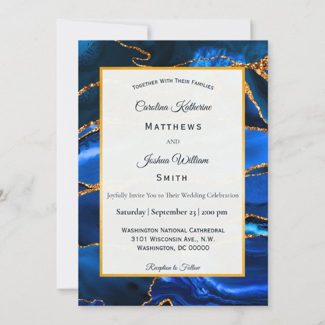 Invitation Mariage d'aquarelle Abstrait Blue Agate (Devant)