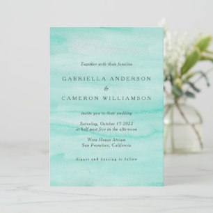 Invitation Mariage d'aquarelle Abstrait vert Mint de mer