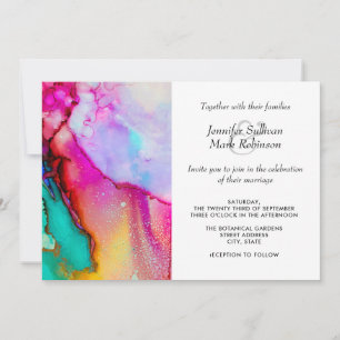 Invitation Mariage d'aquarelle Abstraite rose et turquoise
