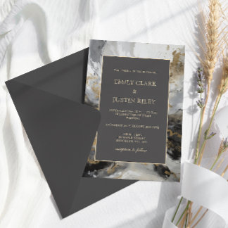 Invitation Mariage d'aquarelle artistique moderne Gold Anthra