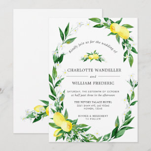 Invitation Mariage d'aquarelle aux citrons fleuris