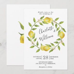 Invitation Mariage d'aquarelle aux citrons fleuris
