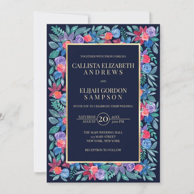 Invitation Mariage d'aquarelle aux fraises florales (Devant)