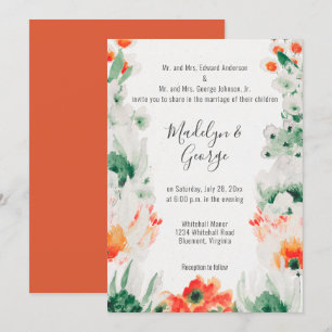 Invitation Mariage d'aquarelle blanc orange rustique